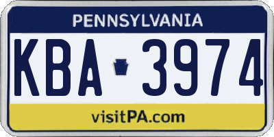 PA license plate KBA3974