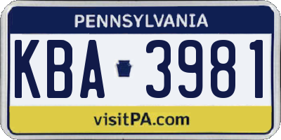 PA license plate KBA3981