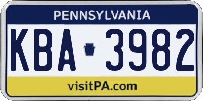 PA license plate KBA3982