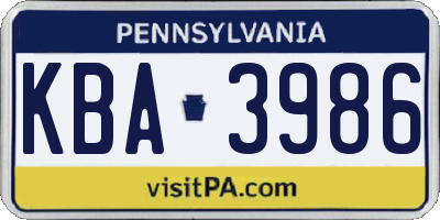 PA license plate KBA3986