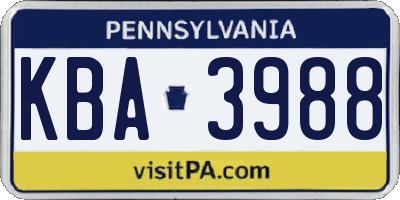 PA license plate KBA3988