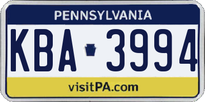 PA license plate KBA3994