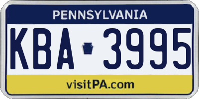 PA license plate KBA3995