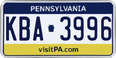 PA license plate KBA3996