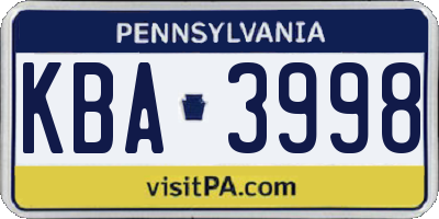 PA license plate KBA3998