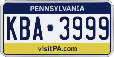 PA license plate KBA3999