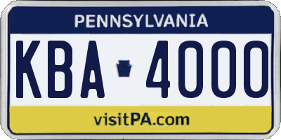 PA license plate KBA4000