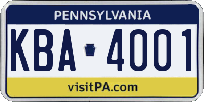 PA license plate KBA4001