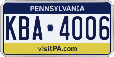 PA license plate KBA4006