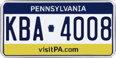 PA license plate KBA4008