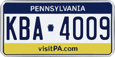PA license plate KBA4009