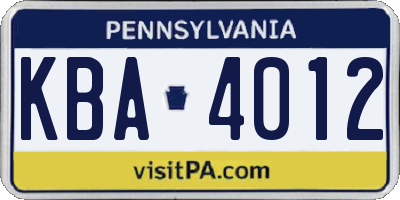 PA license plate KBA4012