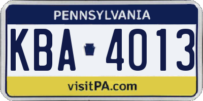PA license plate KBA4013