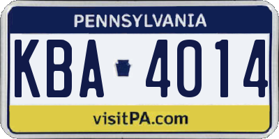 PA license plate KBA4014