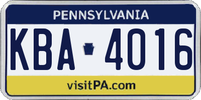 PA license plate KBA4016