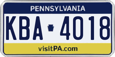 PA license plate KBA4018