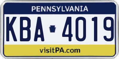 PA license plate KBA4019