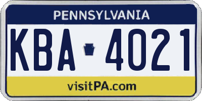 PA license plate KBA4021