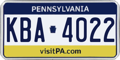 PA license plate KBA4022