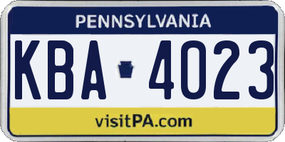 PA license plate KBA4023
