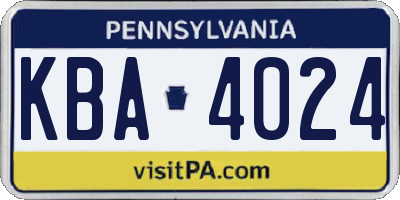 PA license plate KBA4024