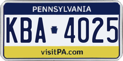 PA license plate KBA4025