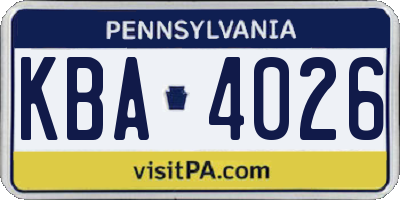 PA license plate KBA4026
