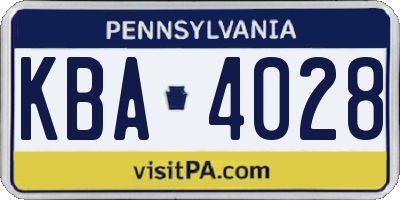 PA license plate KBA4028