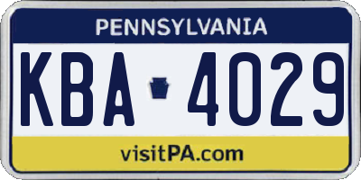 PA license plate KBA4029