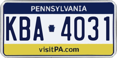 PA license plate KBA4031