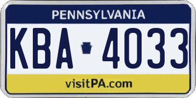 PA license plate KBA4033