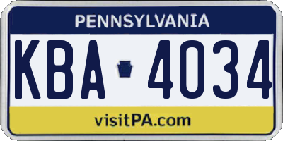 PA license plate KBA4034