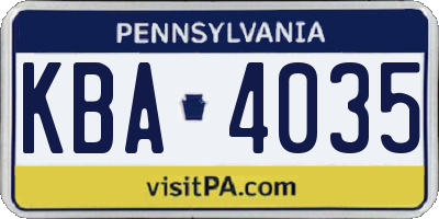 PA license plate KBA4035