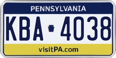 PA license plate KBA4038