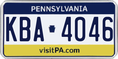 PA license plate KBA4046