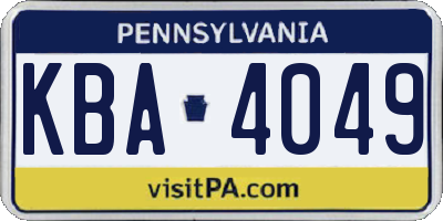 PA license plate KBA4049
