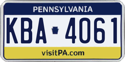 PA license plate KBA4061