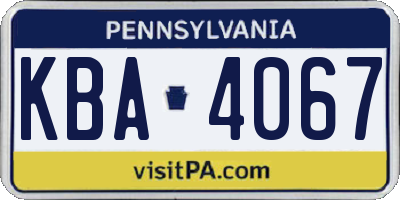 PA license plate KBA4067