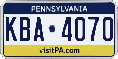 PA license plate KBA4070