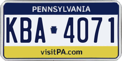 PA license plate KBA4071