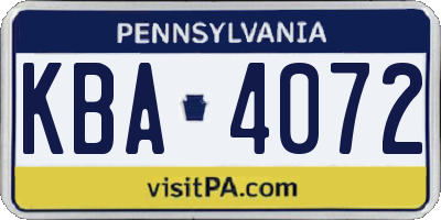 PA license plate KBA4072