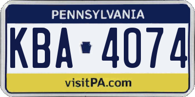 PA license plate KBA4074