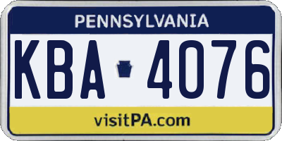 PA license plate KBA4076