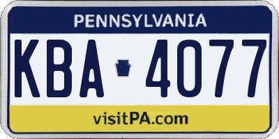 PA license plate KBA4077