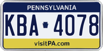 PA license plate KBA4078