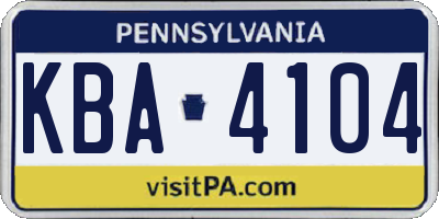 PA license plate KBA4104