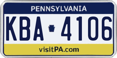 PA license plate KBA4106
