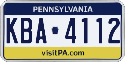 PA license plate KBA4112