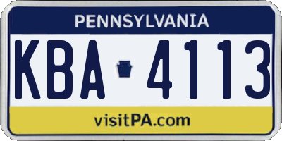 PA license plate KBA4113
