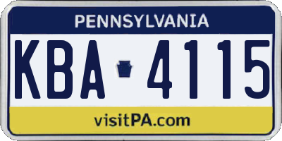 PA license plate KBA4115